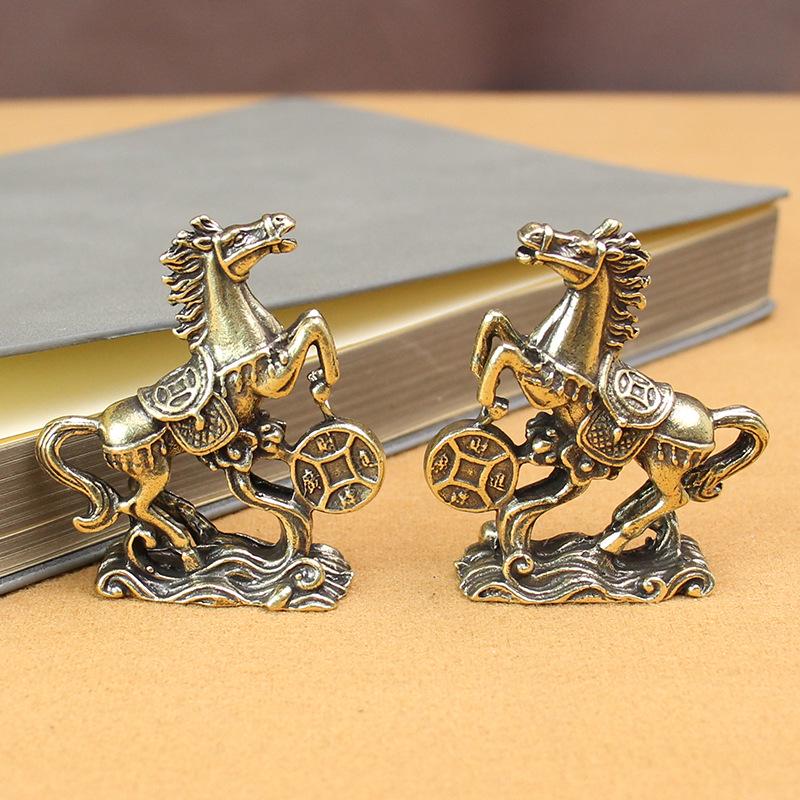 Antique Solid Brass & Copper Horse Figurine: Wealth-Attracting Desktop Ornament