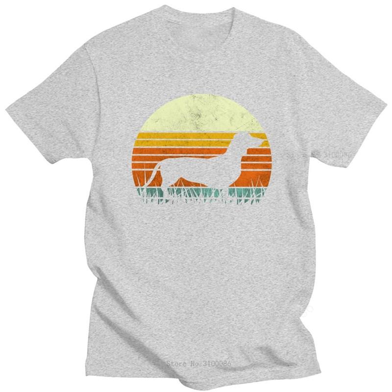 Unique Unisexs Dachshund Tshirt Short Sleeve Cotton Tshirt Leisure 70s Vintage Retro Sunset Dog Tee Shirt Loose Fit Tops Clothing