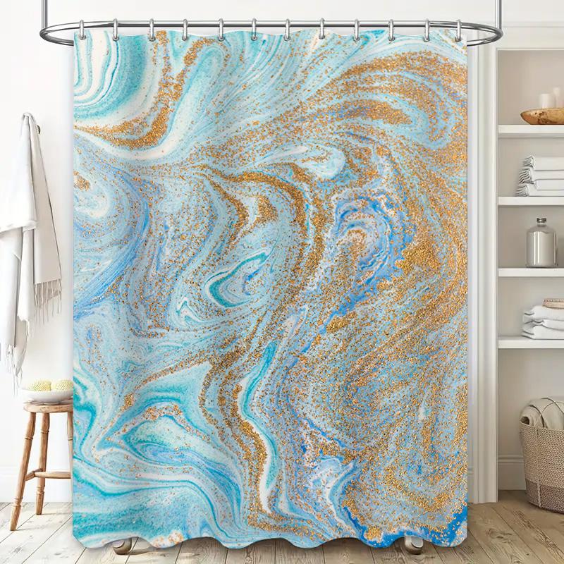 Luxury Marble Pattern Shower Curtain Waterproof Bathroom Decoration Print Home Decor Shiny Metal Gold Blue White Colorful Modern