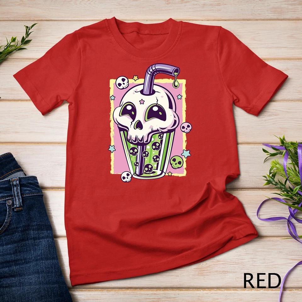 Kawaii Pastel Goth Creepy Skull Boba Bubble Tea Vaporwave Unisex T-shirt 9 M
