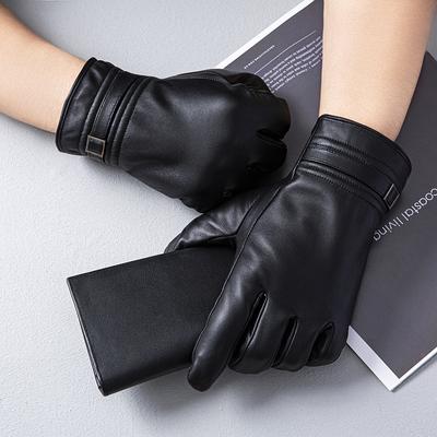 Leather Gloves for Outdoor Driving Cycling  Business Men  Sheepskin Winter Warmth Touch Screen Gloves
