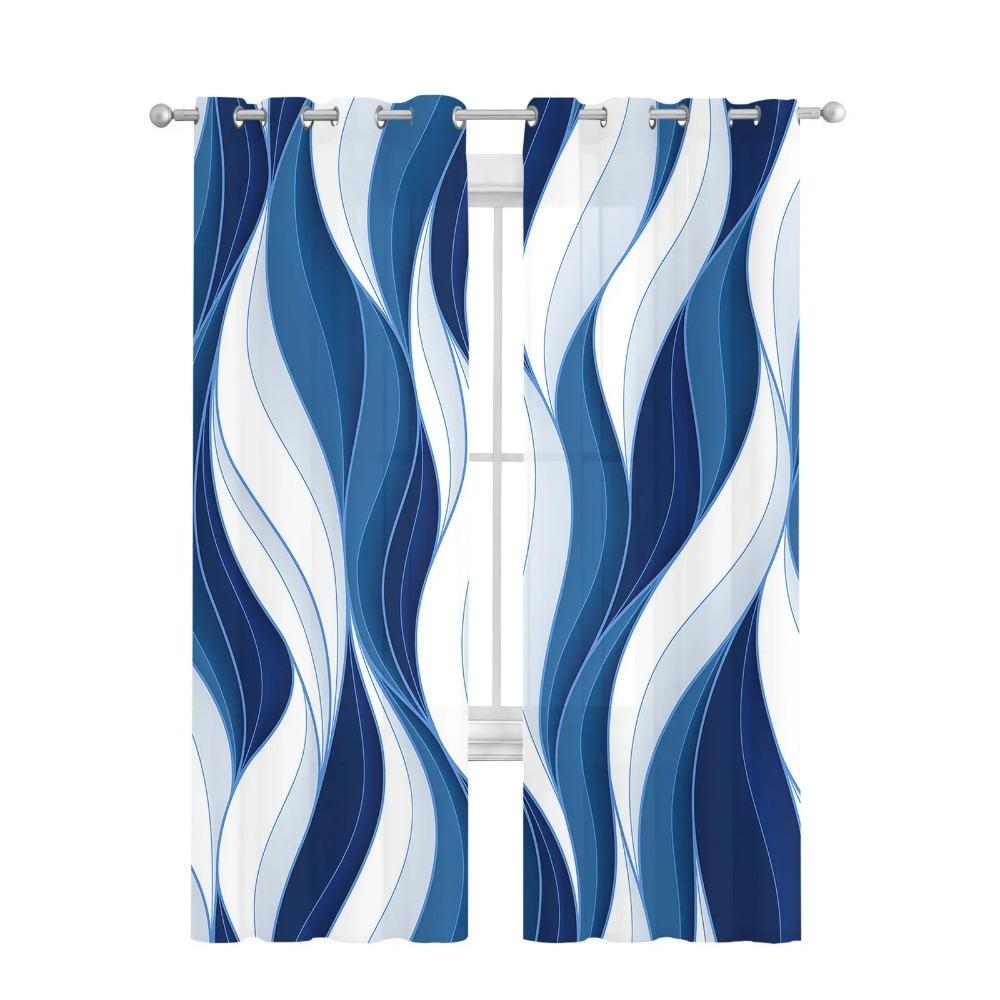Dark Blue Ripples Lines Modern Tulle Curtains Living Room Voile Drapes Sheer Window Curtains Bedroom Accessories