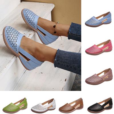 Flache Schuhe für Damen, Keilsandalen, neue hohle, atmungsaktive Sommer-Freizeitschuhe für Damen, Retro, Übergröße, bequeme Wanderschuhe