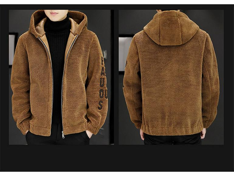 Men's Lambswool Hooded Wool Jacket with Fleece Lining and Embroidered Design