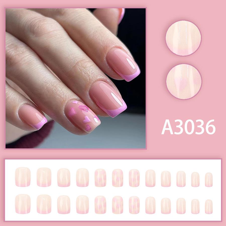 Square Heart Nude Pink Versatile False Nails - 24-Piece Set of Wearable Cute Nail Stickers