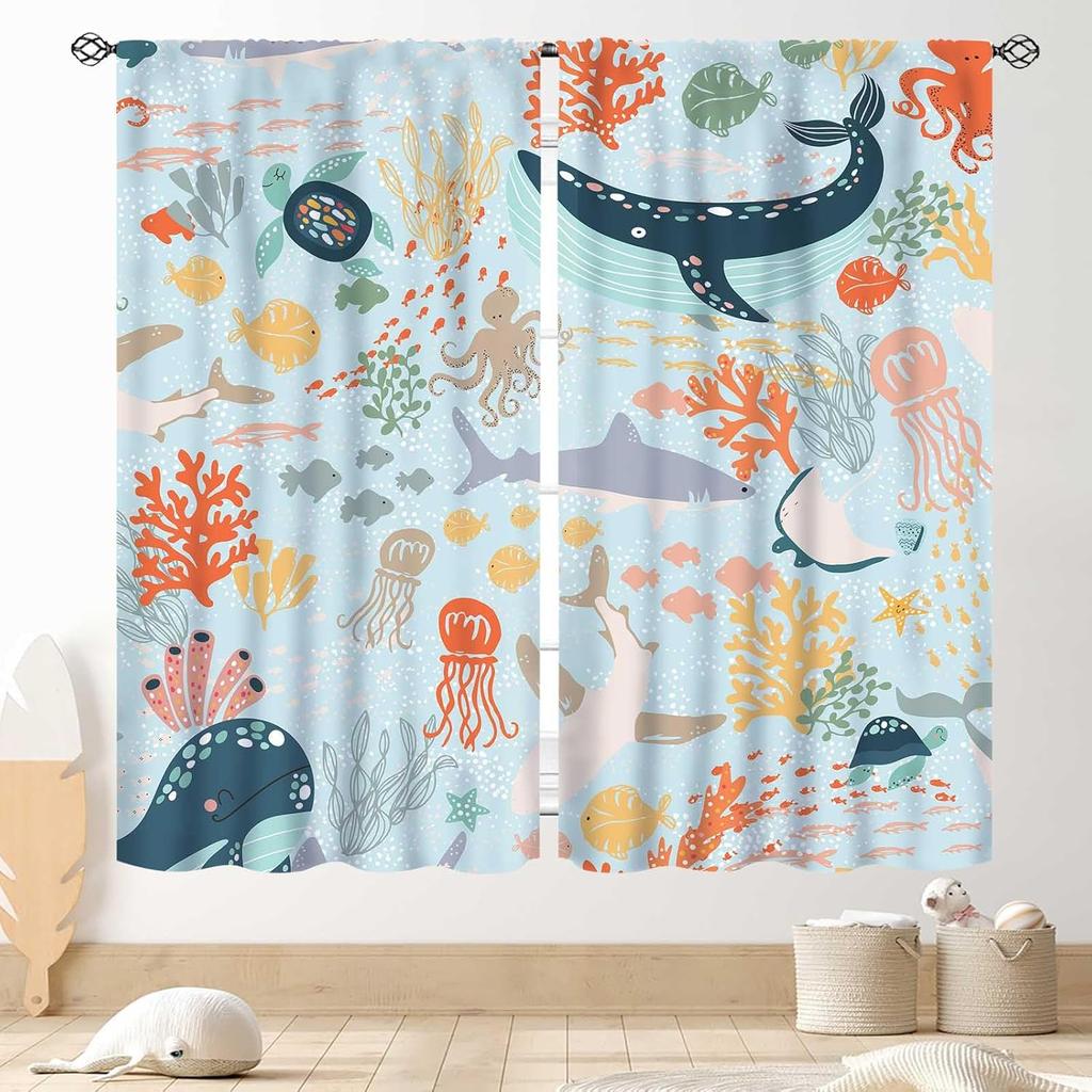 Dinosaur Curtains Boys Room Cartoon Dino Navy Blue Safari Animal Outer Space Planet Astronaut Theme Baby Window Curtain Blackout Polyester