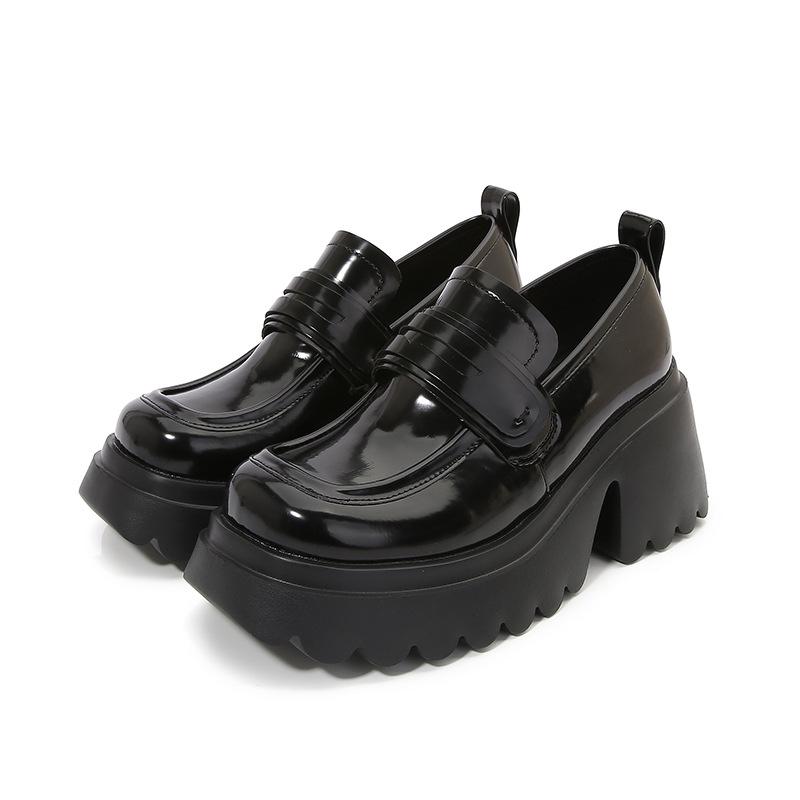 Loafer Damen Leder Muffin Plateauschuhe Im Britischen Stil Lackleder Ein Pedal Vielseitige Kleine Lederschuhe