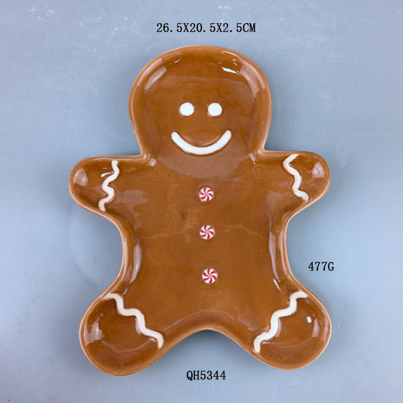 Ceramic Christmas tree plate, heavy white cloud soil Christmas plate, hand-painted 3D Christmas tree fruit plate, husband cookie plate Gingerbread man plate