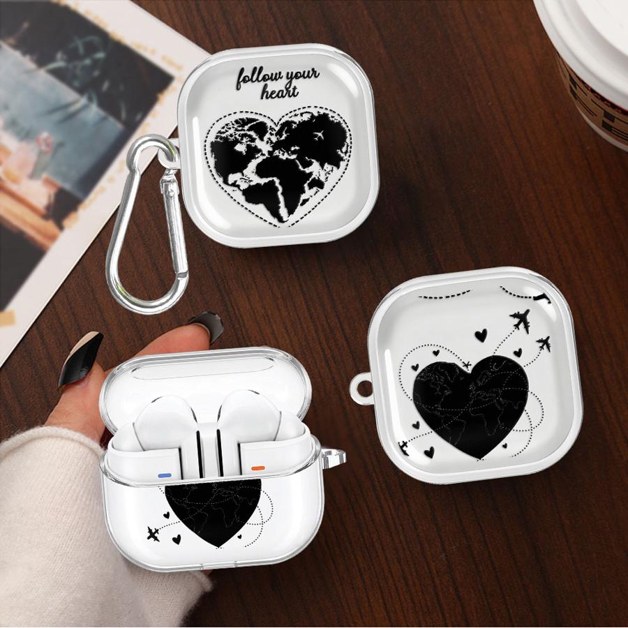 Flight Route Love Case For Samsung Galaxy Buds 4 Pro 4Pro 3Pro 2Pro Live 3 FE 2 Clear Earphone Cases Cover With Hook