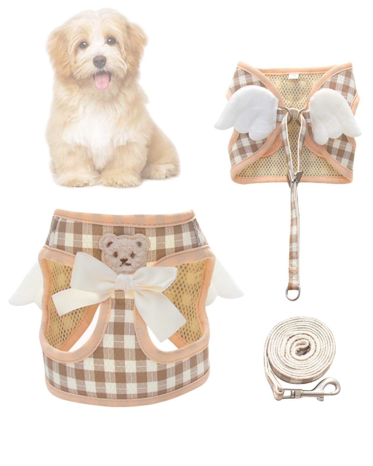 

Tibemi Dog and Cat Harness with Leash for Small and Medium Easy to Put on and Take Featuring an Angel Wing Design and Cute Bear a 120cm Long Traction