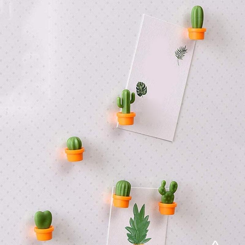 6Piece 3D Potted Cactus Magnets Resins Green Succulents Plant Memo Holders For Refrigerator And Whiteboards Decoration