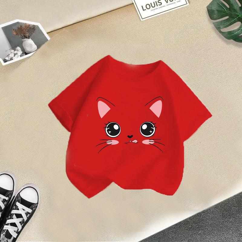 Girl T Shirt Kids 100% Cotton Clothes Tshirt Tops Tee Boys Tee 2-13Y Children Cat Printed T-shirt