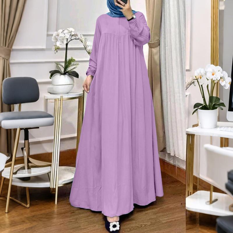 

ZANZEA Женское повседневное платье с круглым вырезом, однотонное, с длинным рукавом, в стиле ретро 5XL фиолетовый