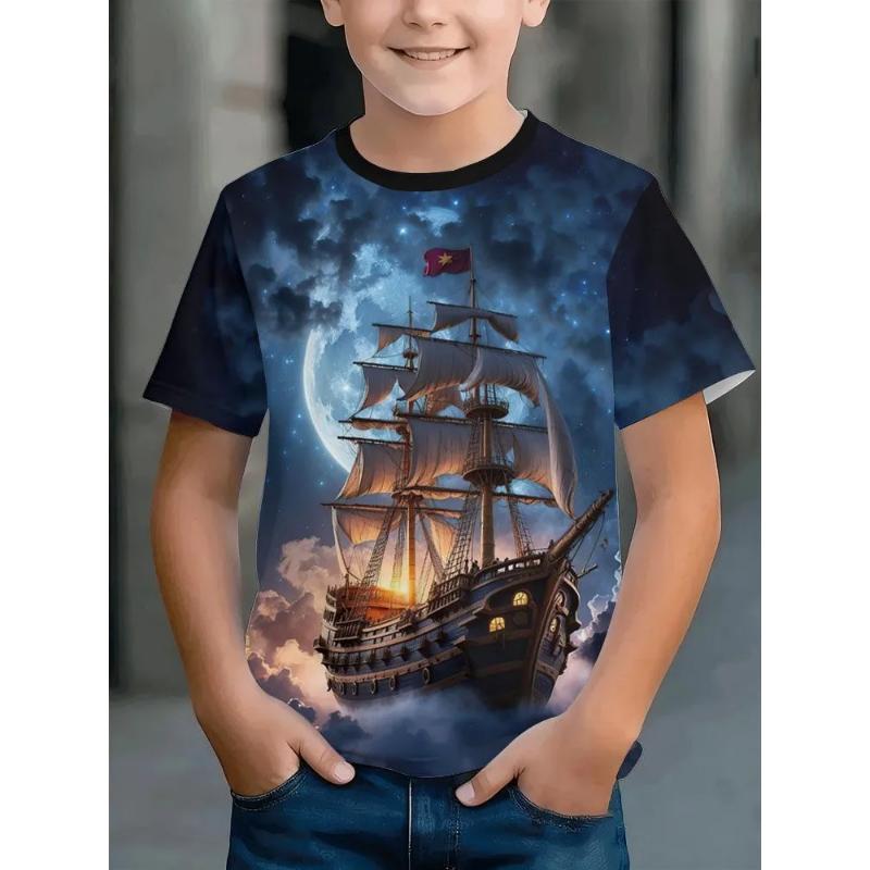 Fashion Children's Clothing Crew Neck Short Sleeve 3D Casual Color Printing Casual Short Sleeve Crew Neck T-Shirt