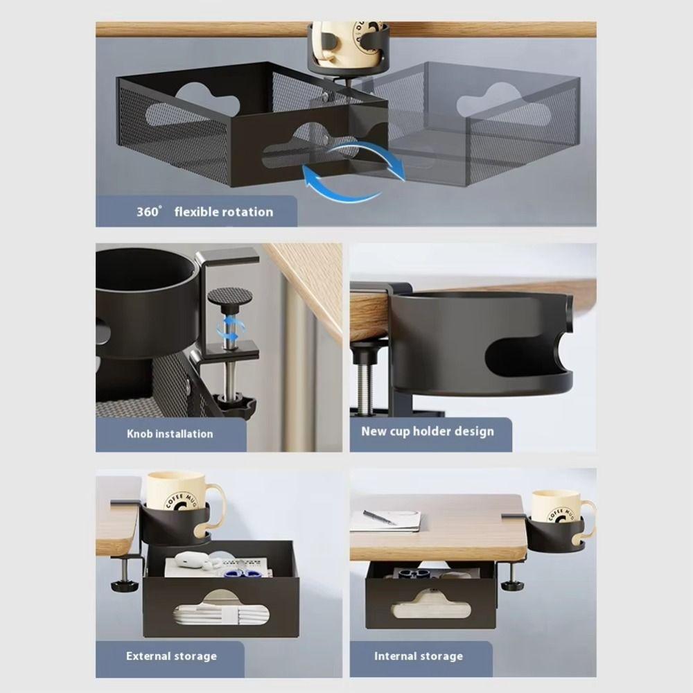 360 Degree Rotating Under Desk Storage Rack Carbon Steel Under Desk Organizer  Home