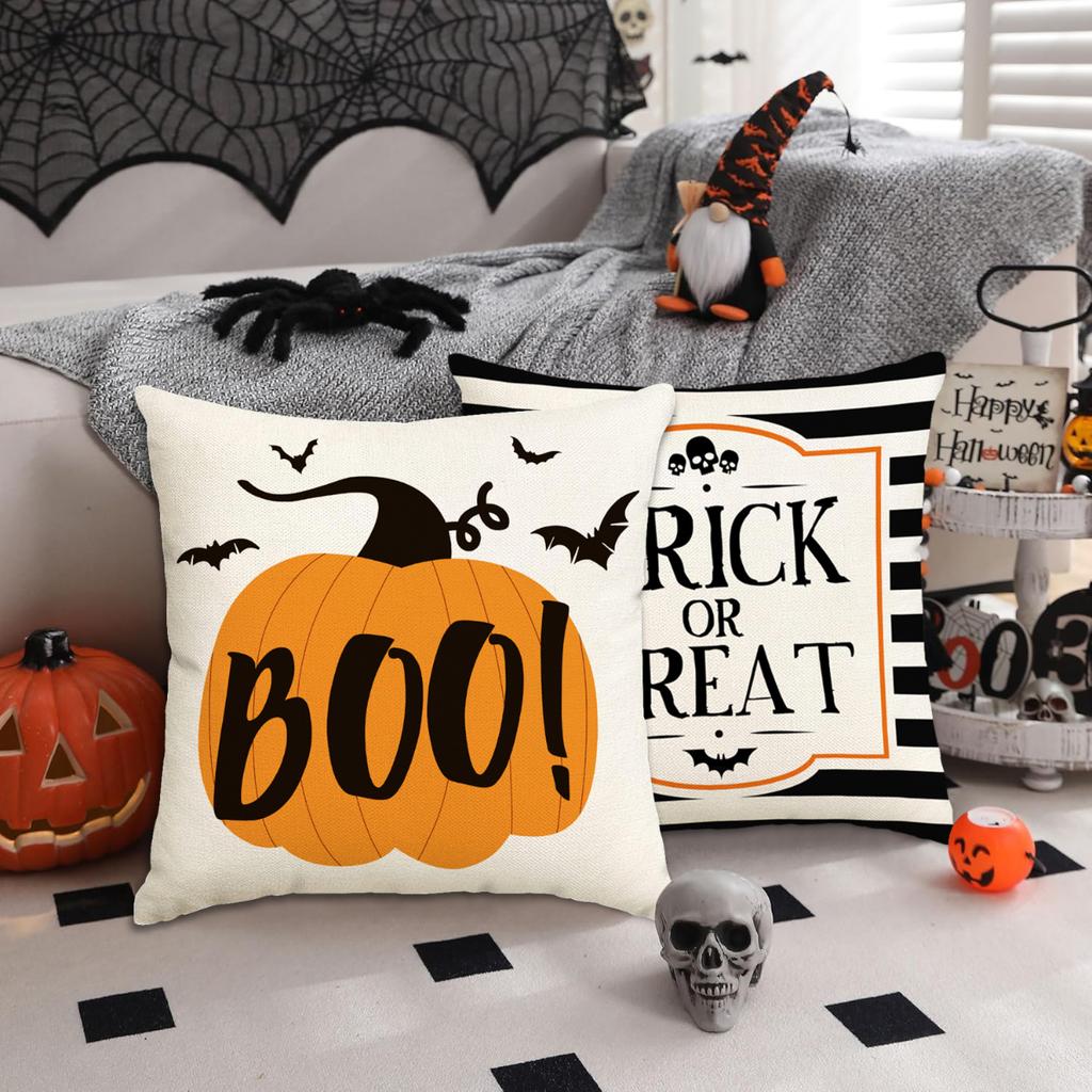 1/4 Piece Halloween Pillow Cover, Scary Pumpkin, Black Cat Print Cushion Cover, Trick Or Treat Sofa Cushion Cover For Halloween