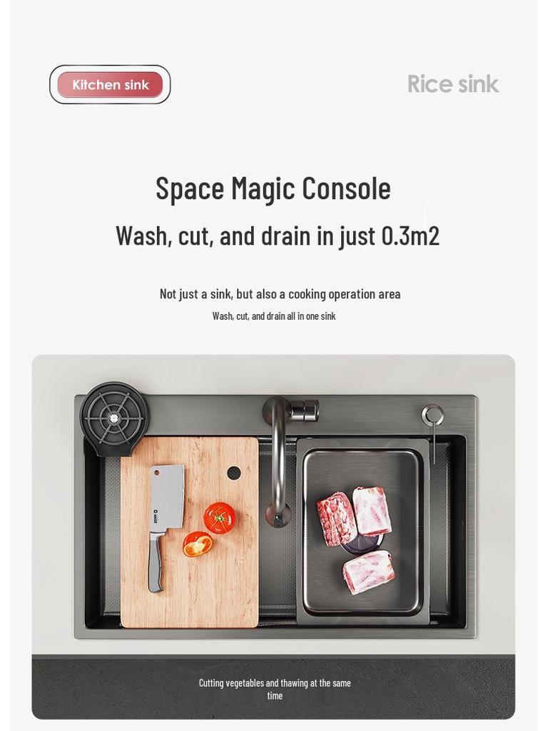 Handmade Gunmetal Gray SUS304 Stainless Steel Large Single Bowl Kitchen Sink