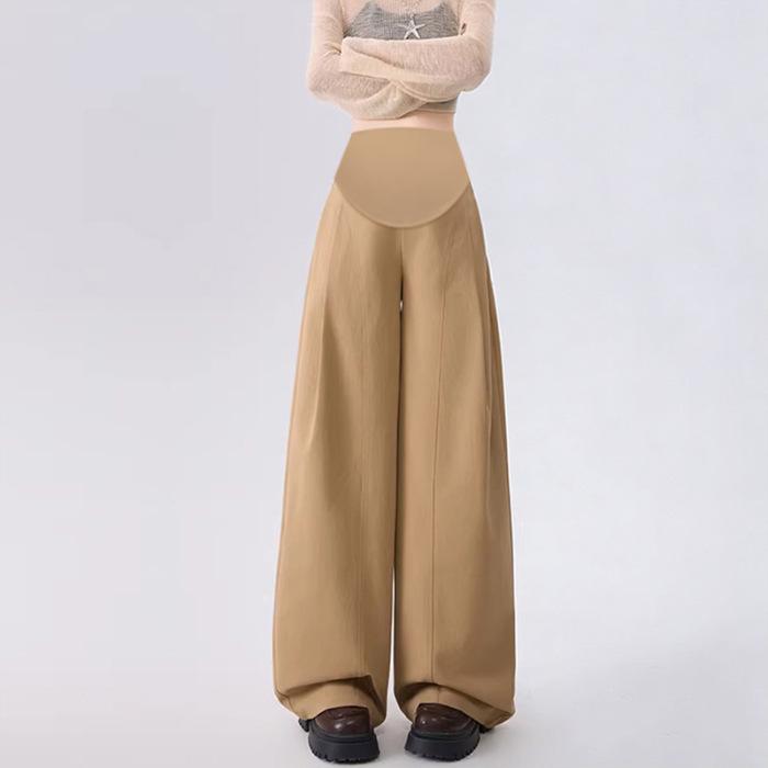 Spring 2026 Maternity Outerwear: Loose Washed Cotton Wide-Leg Pants - New Korean Casual Style Maternity Suit Base Pants M