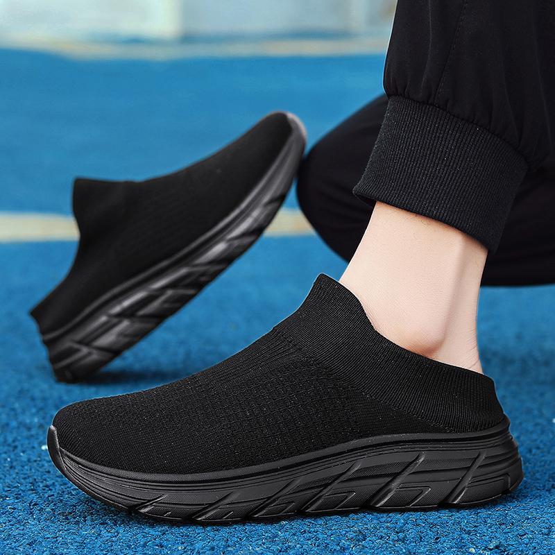 Fashion Summer Mesh Men's Black Casual Shoes Large Platform Walking Non Slip Breathable Women's Outdoor Sports Socks Slippers 35-46