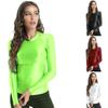 Women's Glossy O Neck T-Shirt M-XL: Long Sleeve Solid Color Slim Fit Breathable Top for Yoga Sportwear