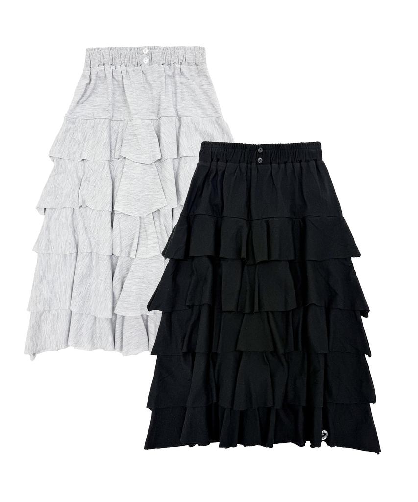 Plasma Sphere Peony Tiered Flower Button Sweat Skirt_2 Colors
