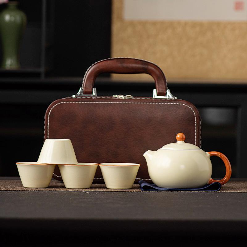 Travel Tea Set Outdoor Camping Portable Tea Set Black Pottery Kuaike Cup Kung Fu Tea Set Storage Bag Business Gifts