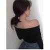 American Retro One Shoulder Long Sleeved T-shirt for Women Featuring Off the Shoulder Beauty Unique Style and Sexy Tight Fitting Base Shirt