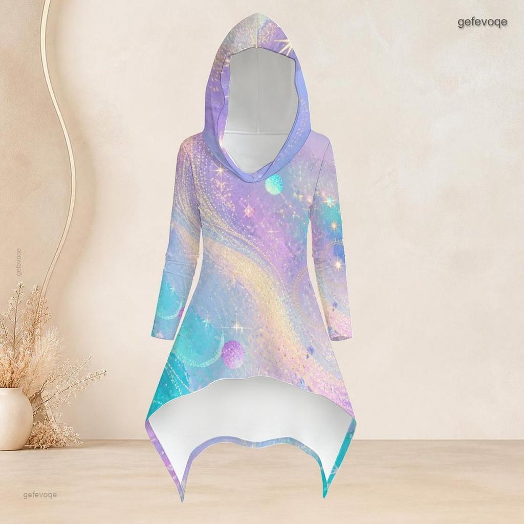 Women Plus Size Gray White Black Printed Hooded Long Sleeve High Low Top Fitted Pants Two Piece Set