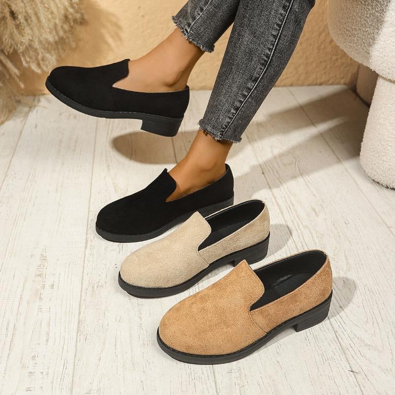 Deep single shoes women's spring and autumn new large size round head thick heel lazy one pedal women's shoes