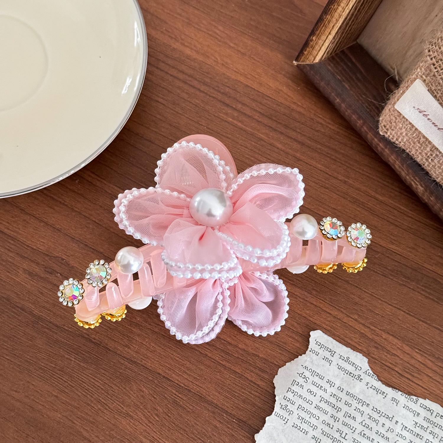 

Floral Elegant Large Hair Clip With Premium Pearl And Stunning Detail Rhinestone Pink13cm