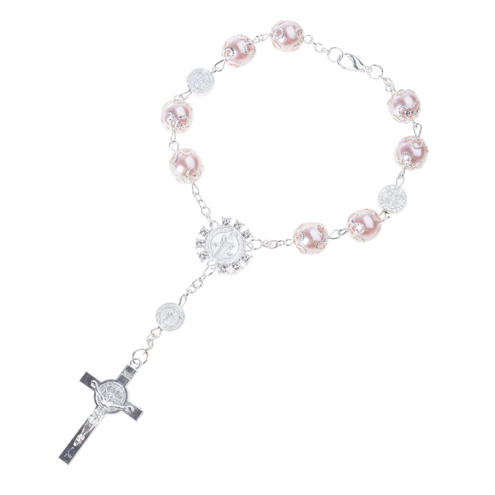 

Christian Glass Pearls Bracelet Catholic Rosary Bracelet Religious Jewelry Suitable for Christening Weddings Party