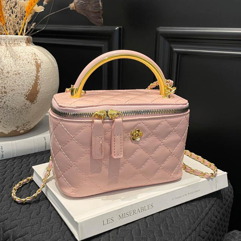 Women Elegant Plaid Chain Crossbody Bucket Bag Daily Fashion Shoulder Handbag