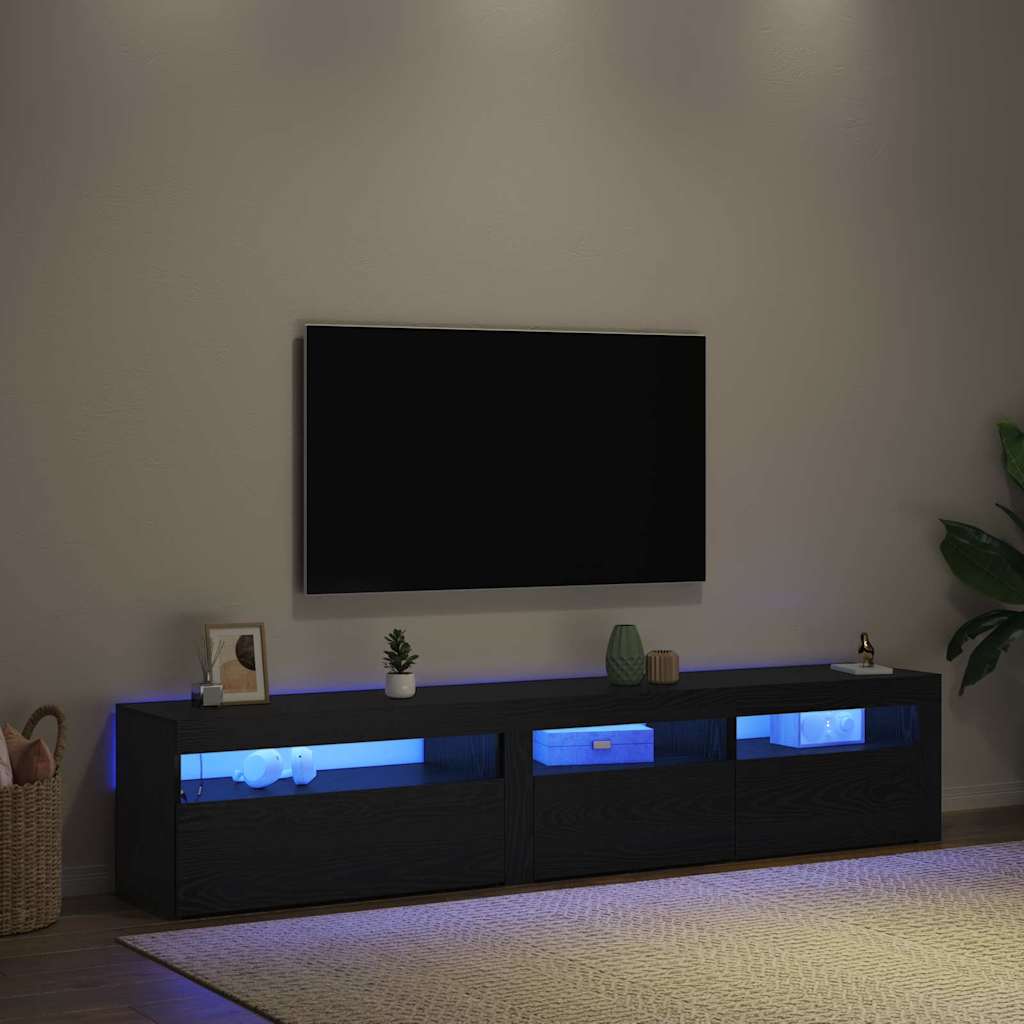 TV Cabinet Set of 2 Black Oak Effect 195 x 35 x 40 cm