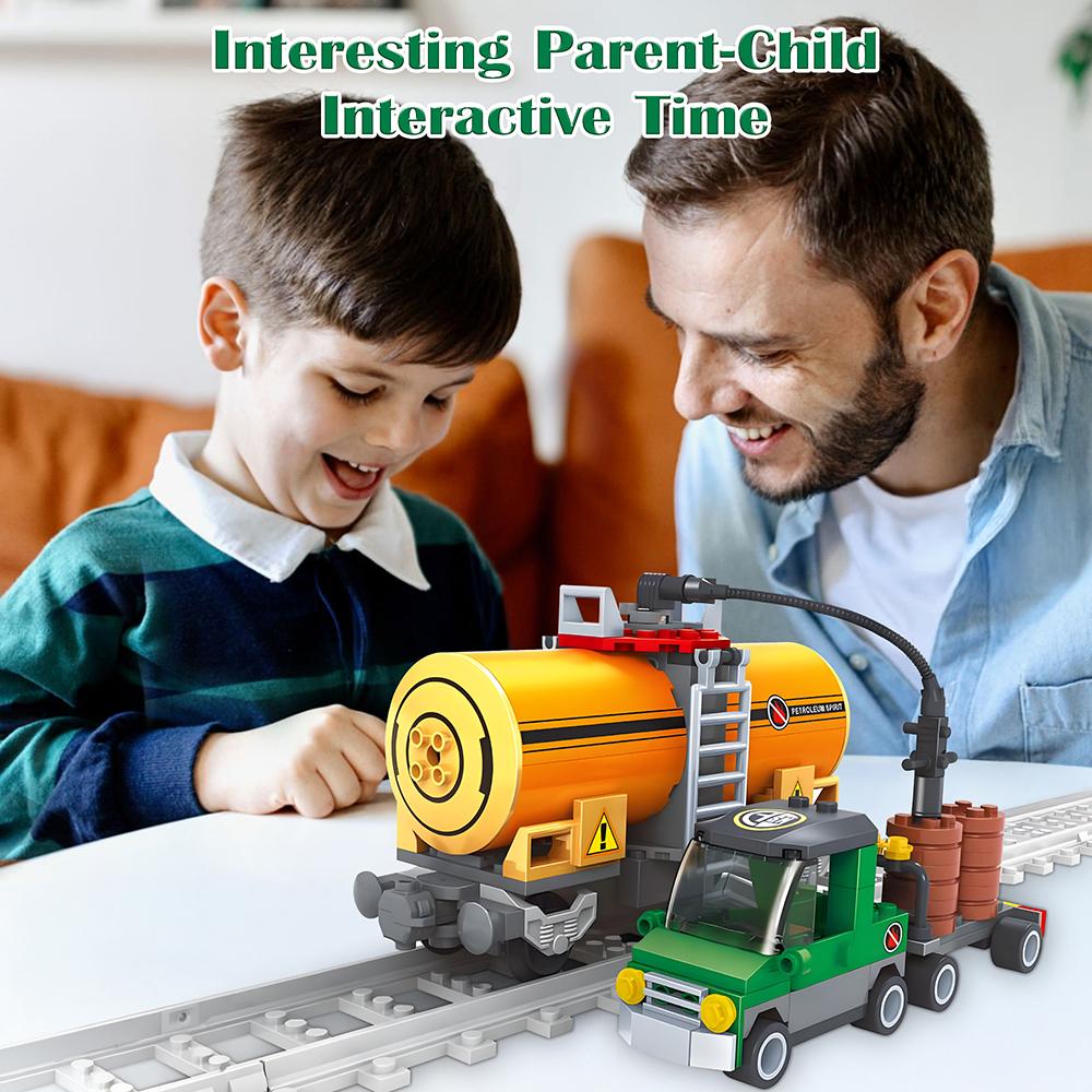 203PCS Children Toys Railway Oil Tank Car MOC Building Blocks Model Assembly Train Steam Toys Birthday Gifts