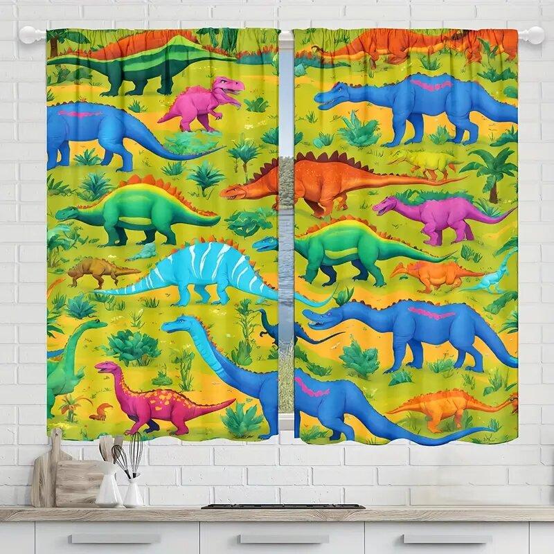 Christmas Decoration Cartoon World Dinosaur Forest Pattern Printed Curtains Home Room Curtain Polyester