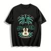 Summer Palm Guitar Print Vacation Style Casual Short Sleeve Top Pure Cotton T-shirt