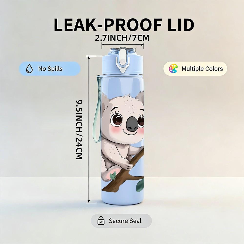 1PC Cute Koala On Eucalyptus Branch Print 750ml Color Plastic Sports Water Bottle Leakproof Flip Straw Lid Suitable for Sports Office Home Use