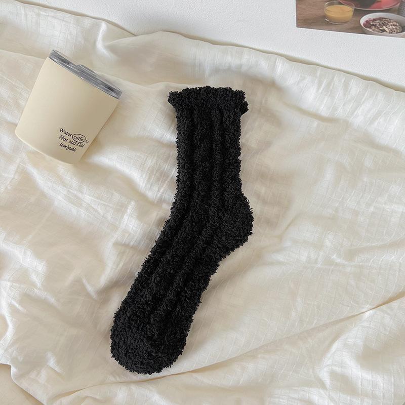 

Женские носки зимние флисовые пушистые носки женские осенние счастливые смешные средние толстые теплые домашние черные белые мягкие носки для сна EU 35-40