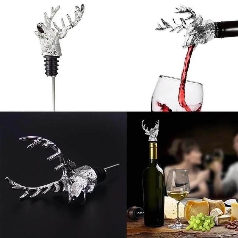 Stainless Steel Deer Stag Head Wine Pourer Unique Wine Bottle Stoppers Wine Aerators Bar Tools