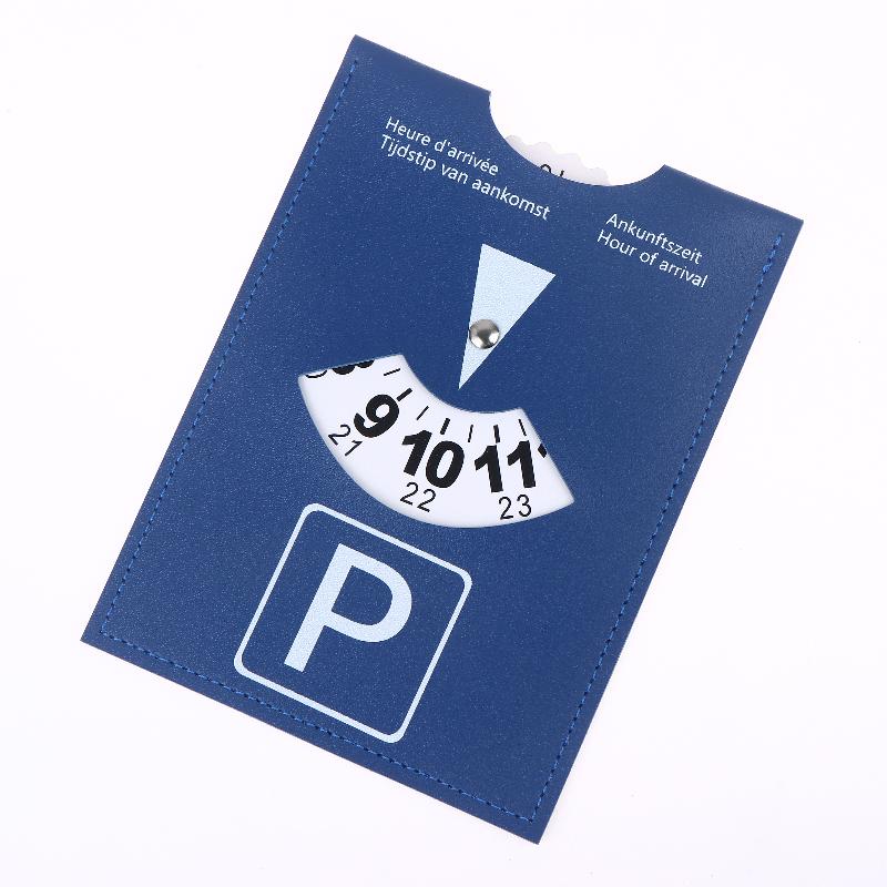 Blue PU Leather Parking Disc 4 Language Version Durable & Water-Resistant Arrival Timer For Car - Universal European Design