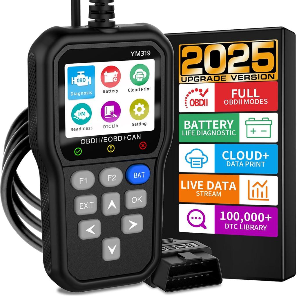 OBD2 Scanner Battery Tester Diagnostic Tool, Car Code Reader CAN Clear Fault Light, Scan Auto Battery Voltage/Life, Printer for OBDII Cars Since 1996