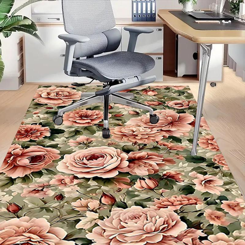 1PC Floral Pattern Non-Slip Floor Carpet Compatible for Office&Living Room&Dining room - Flat-Weave Machine- Soft & Pattern-E242