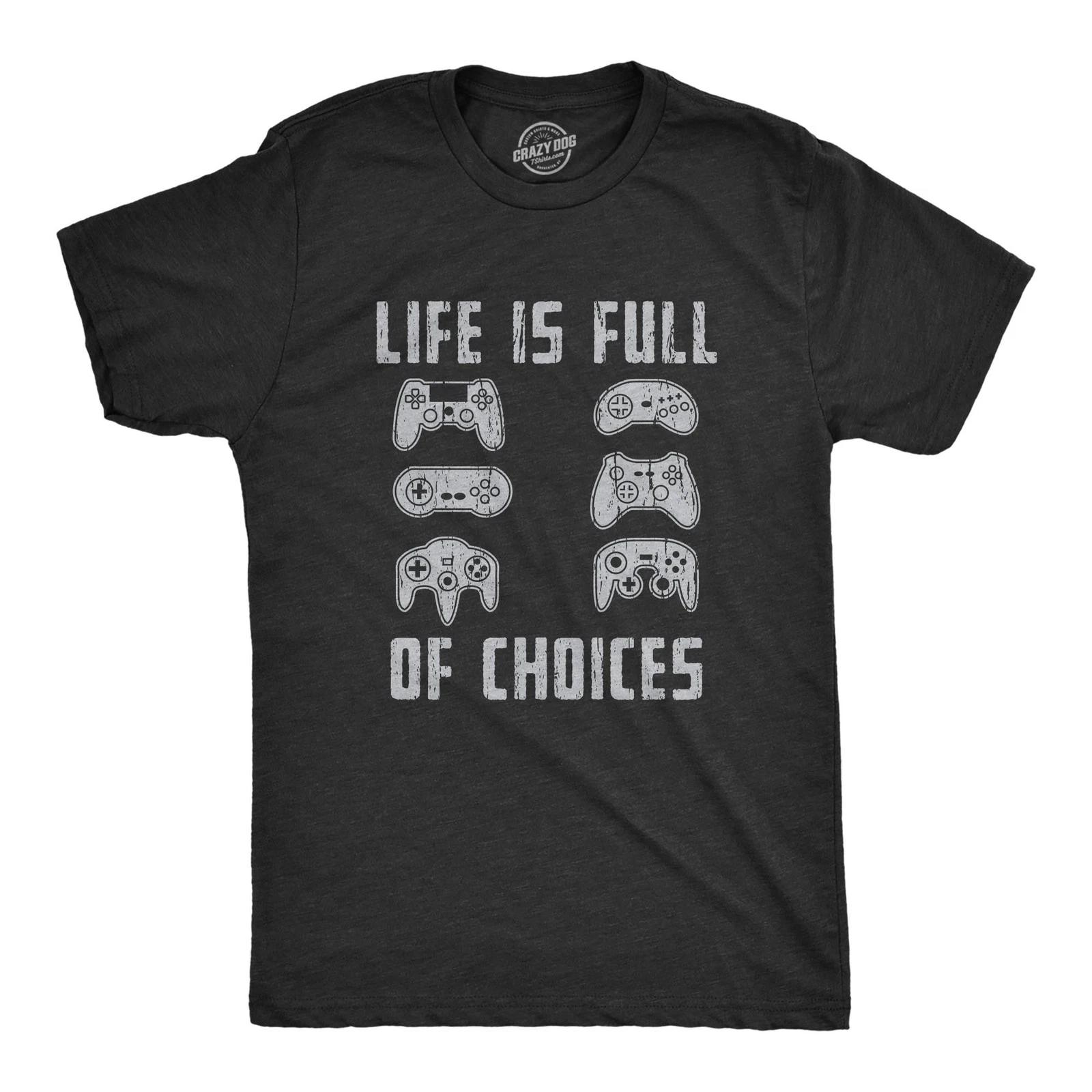 Mens Life Is Full of Choices T Shirt Funny Video Games Joystick Controller Retro M