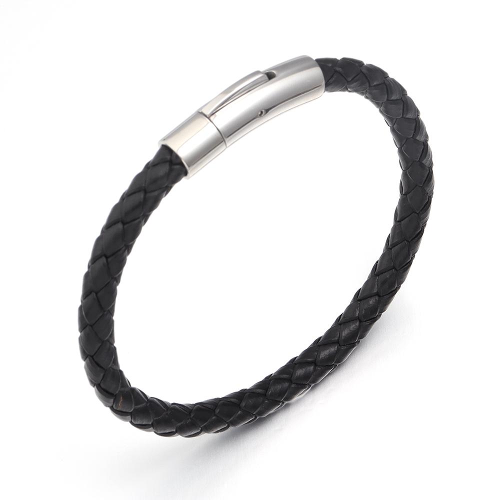 

1pc 19/20/21/22cm Leather Cord Bracelet Vintage Stainless Steel Buckle Braided Rope Bracelet For DIY Fashion Crafts Jewelry Gift 19cm чёрный