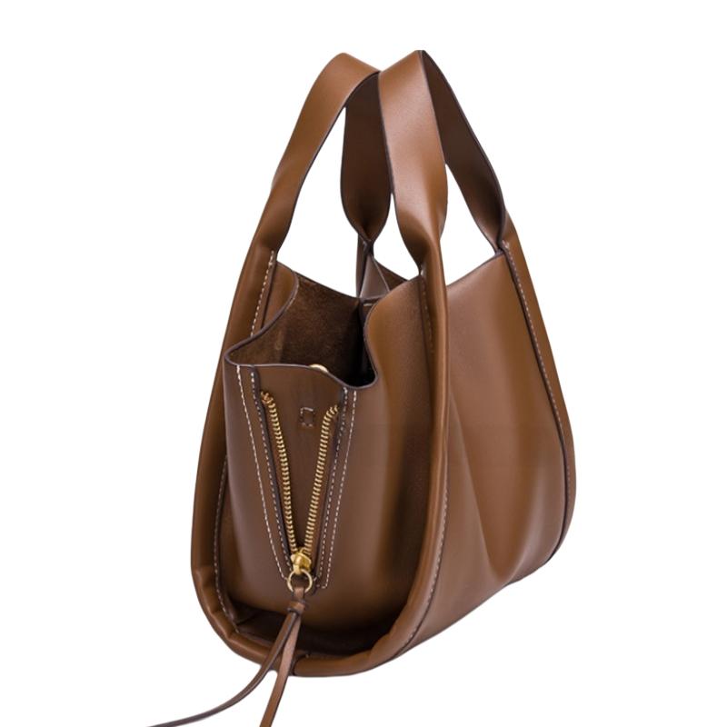 Urban Minimalist Style Texture Leather Tote Bag Trendy Side Zipper Shoulder Bag Versatile City Leisure Handbag Composite Bag