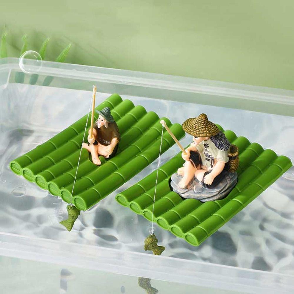 PVC Old Man Fishing Ornament Floating foam Jiang Tai Gong Fishing lotus leaf DIY Miniature Room Decoration