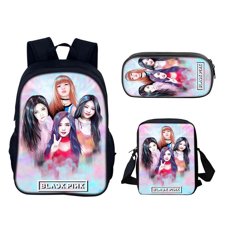 Set de Mochila Estudiantil Blackpink con Material de Nylon y Diseño Creativo para Uso Diario