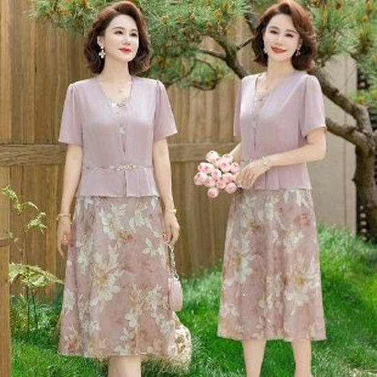 

2026 Fashionable Summer Dress for Middle-Aged & Older Women: 50s Mom Style with Youthful Elegance 5XL рожевий