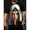 Men's with Smoking Nun 3D Graphic T-Shirt Black Casual Summer