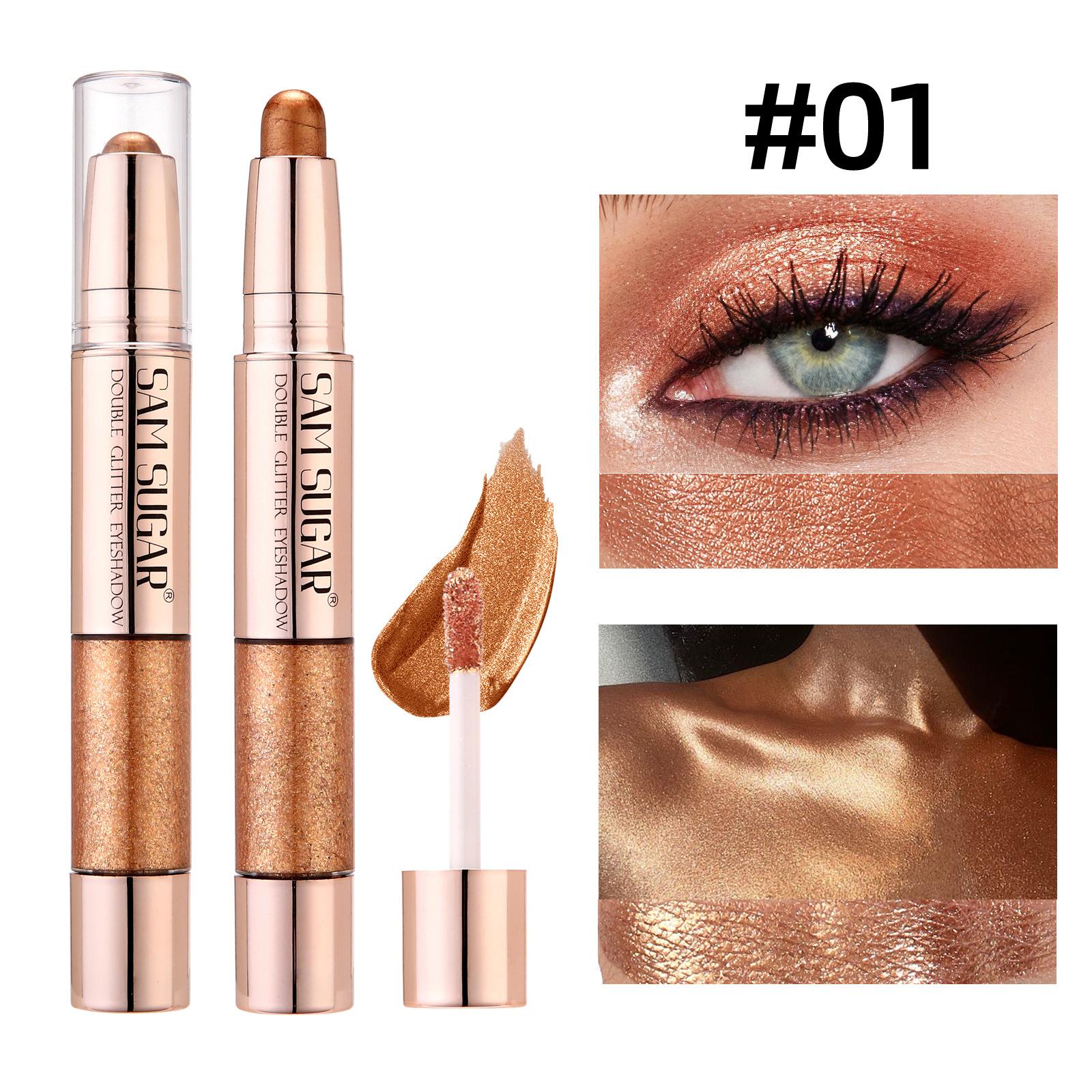 SAM SUGAR Double-Ended Glitter Eyeshadow Stick Waterproof Shimmer Metallic Gradient Eyeshadow Pen Highlighter and Aegyo-Sal Makeup Crayon for Women 1#